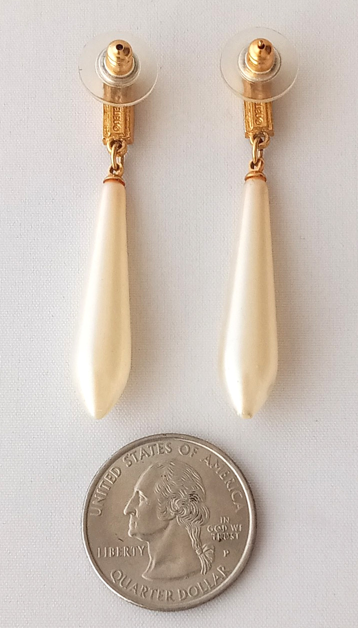 RICHELIEU Faux Pearl and Rhinestone Dangle Drop Pierced EARRINGS Vintage