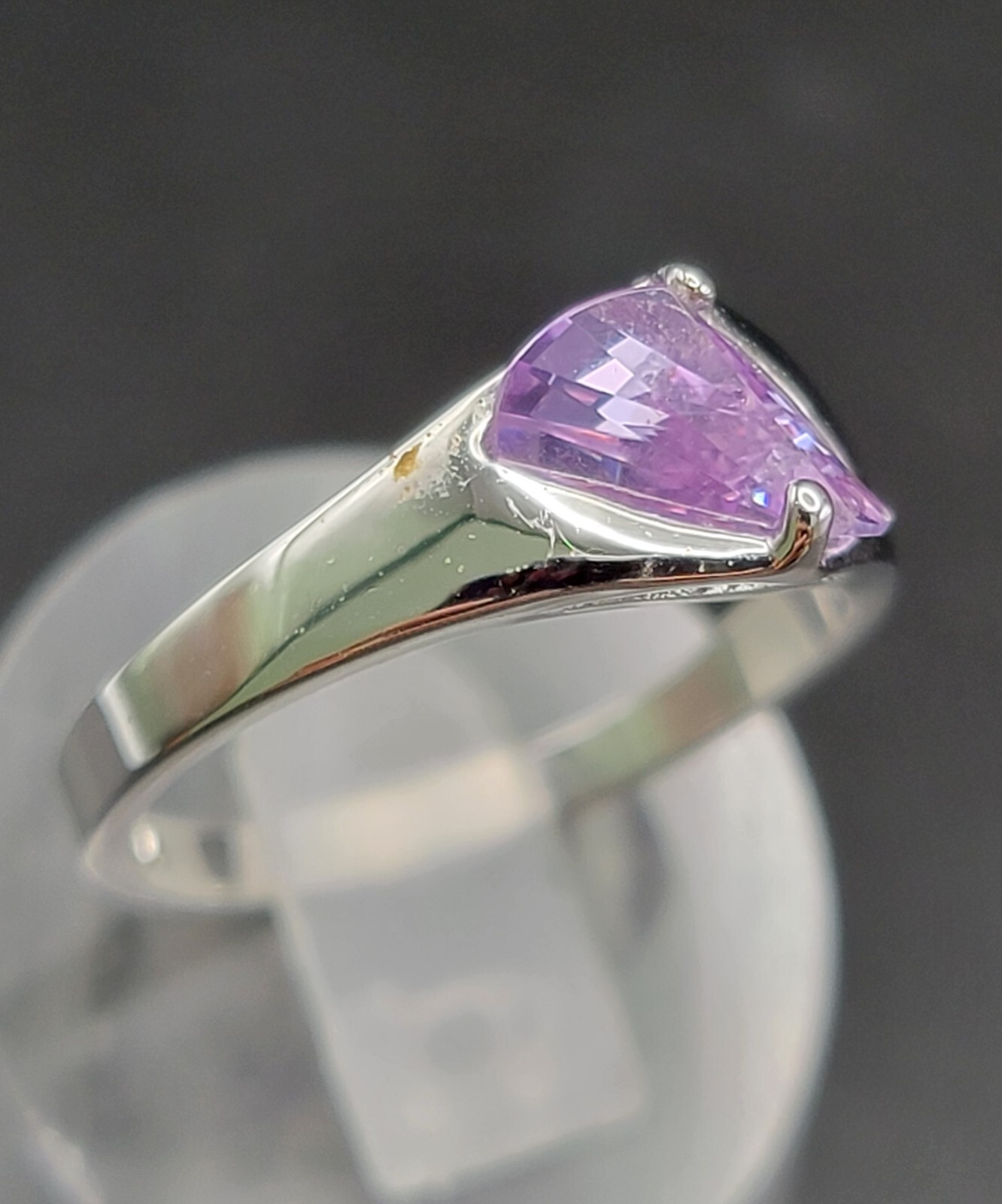 18K Gold Filled Purple Gemstone Ring Modern Statement Silver Tone Band