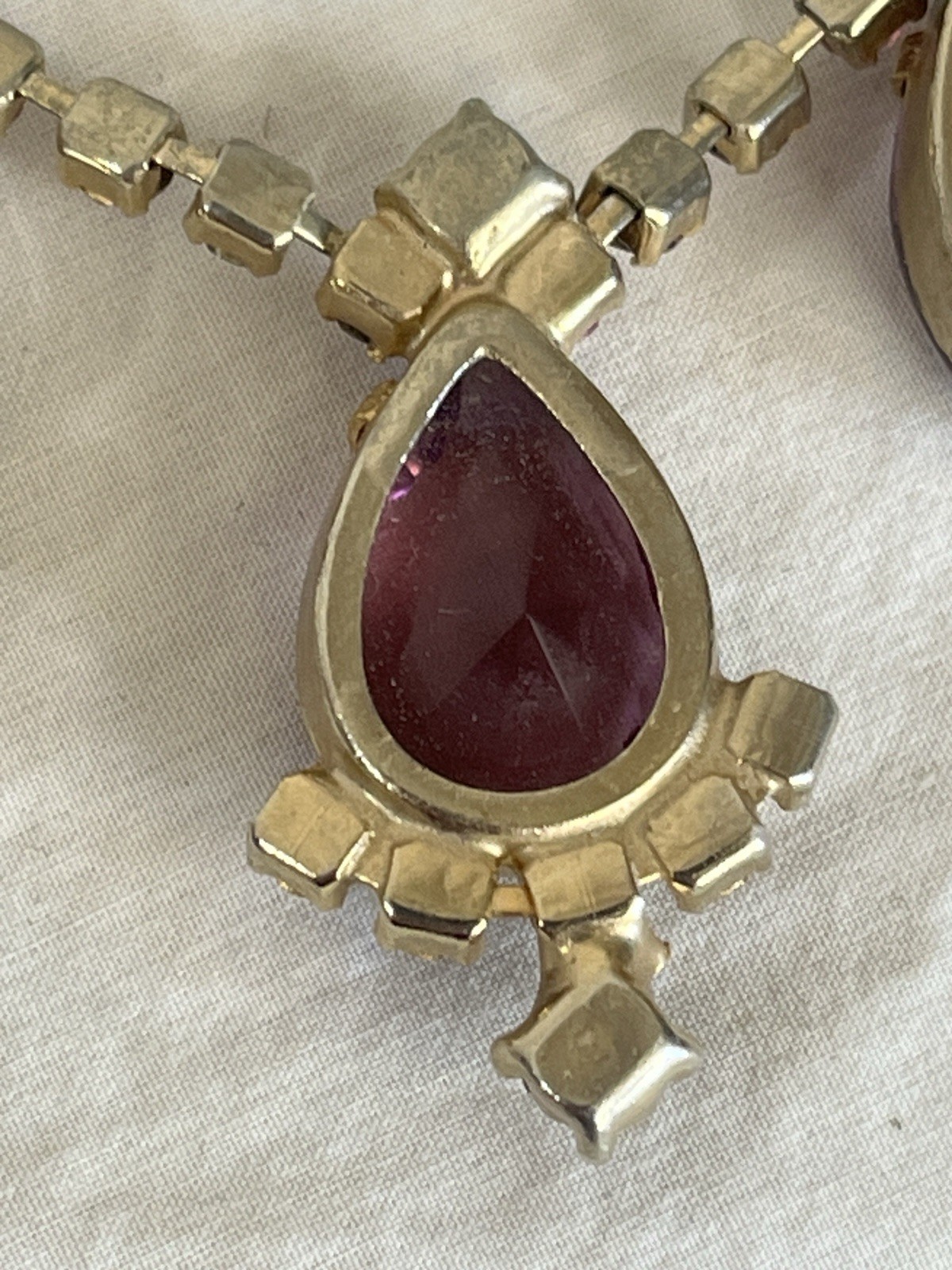 Vintage Purple Rhinestone Necklace and Earring Set Choker and Clip Ons