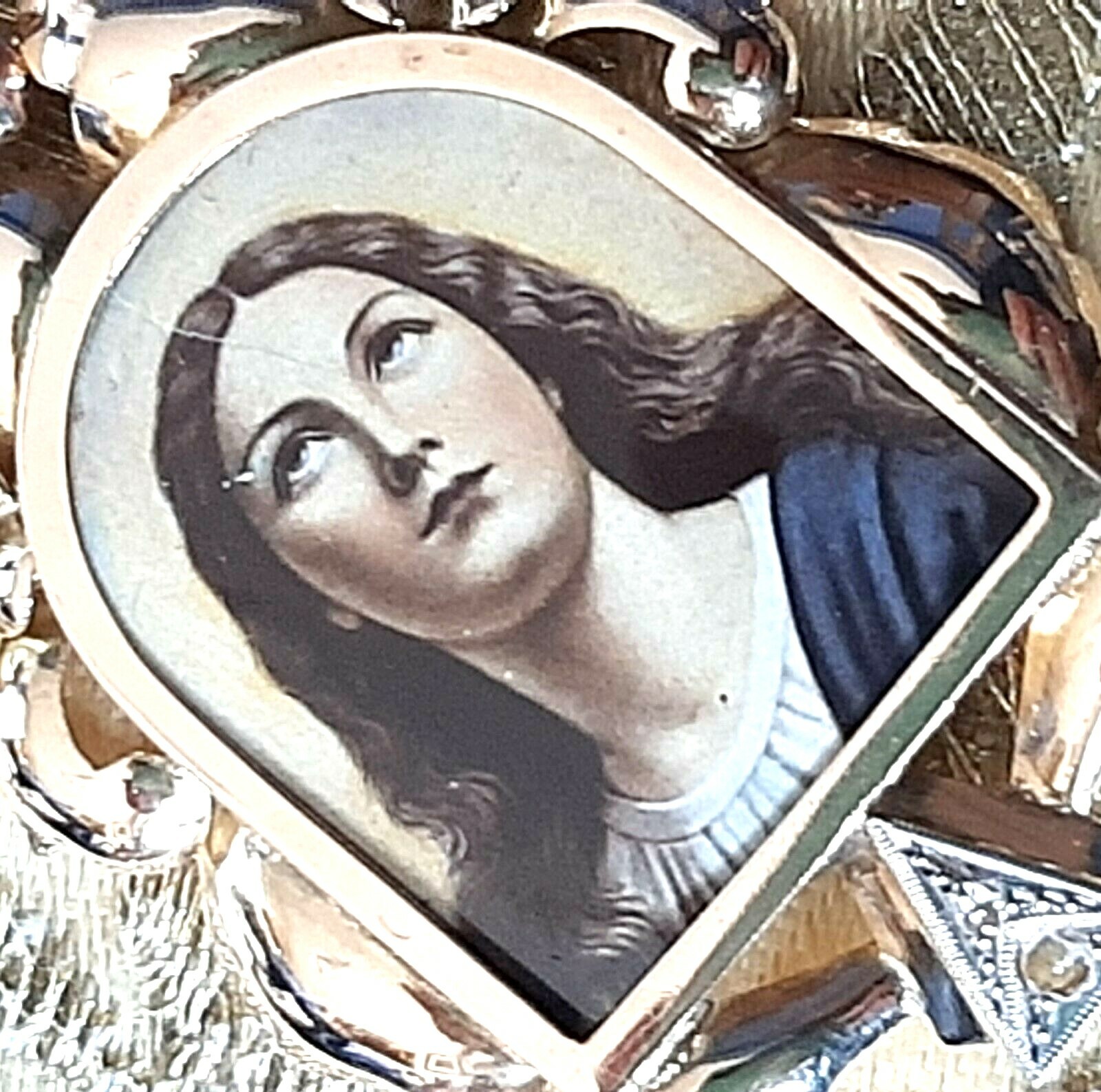 Fine Antique Art Deco 18K 18CT Gold Diamonds Virgen Mary Medal Pendant Ca 1930