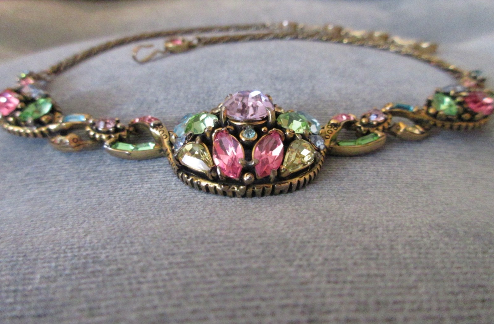 vintage signed 1955 HOLLYCRAFT NECKLACE multi color pastel rhinestones
