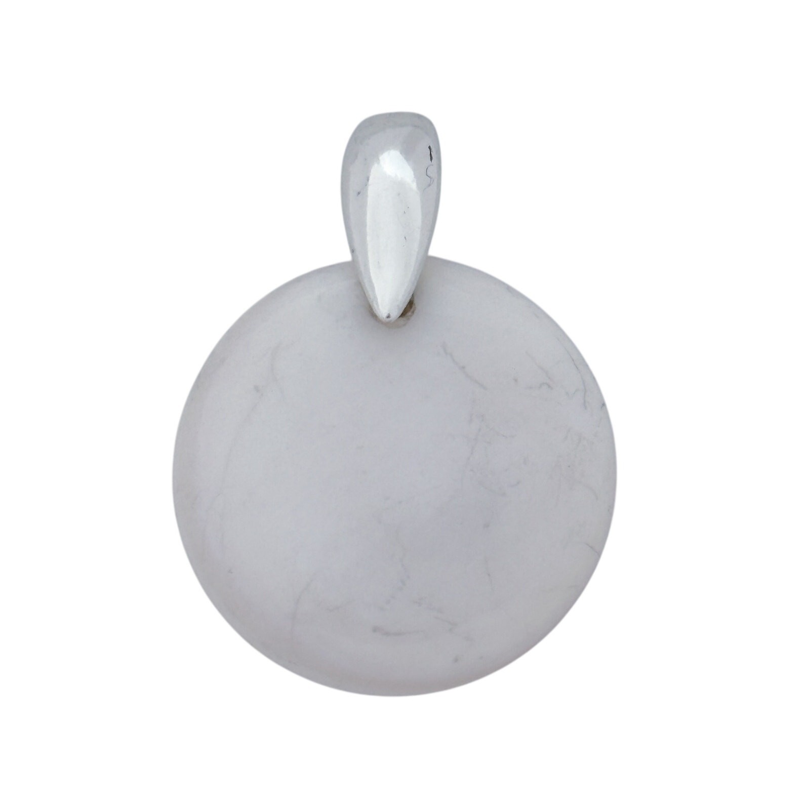 Vintage Sterling Silver 925 White Agate Disc Pendant