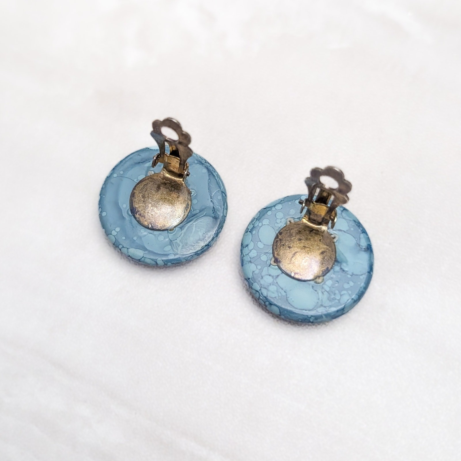 Vintage Clip On Earrings Unusual Shade of Light Blue Button Style Earrings