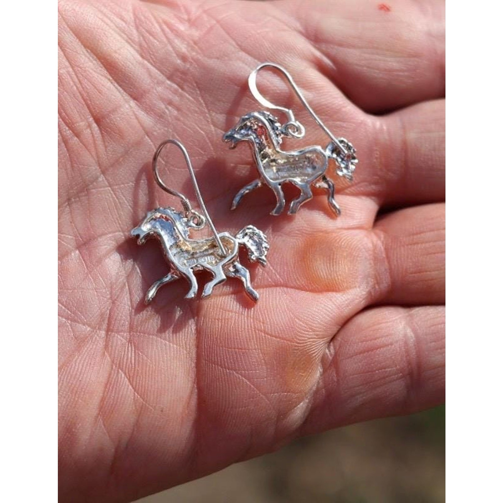 Vintage Sterling Silver Sculptural Horse Earrings | Running Horse | 925 Hook
