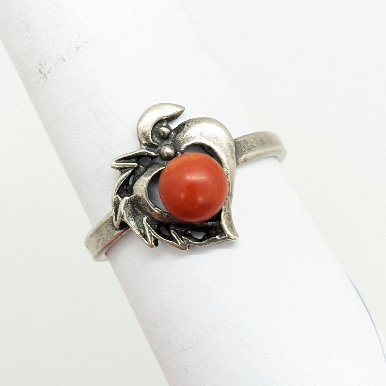 Vintage Rare Soviet RING Silver 925 with Chic Natural Coral-size:9.5US(19.5mm)#1