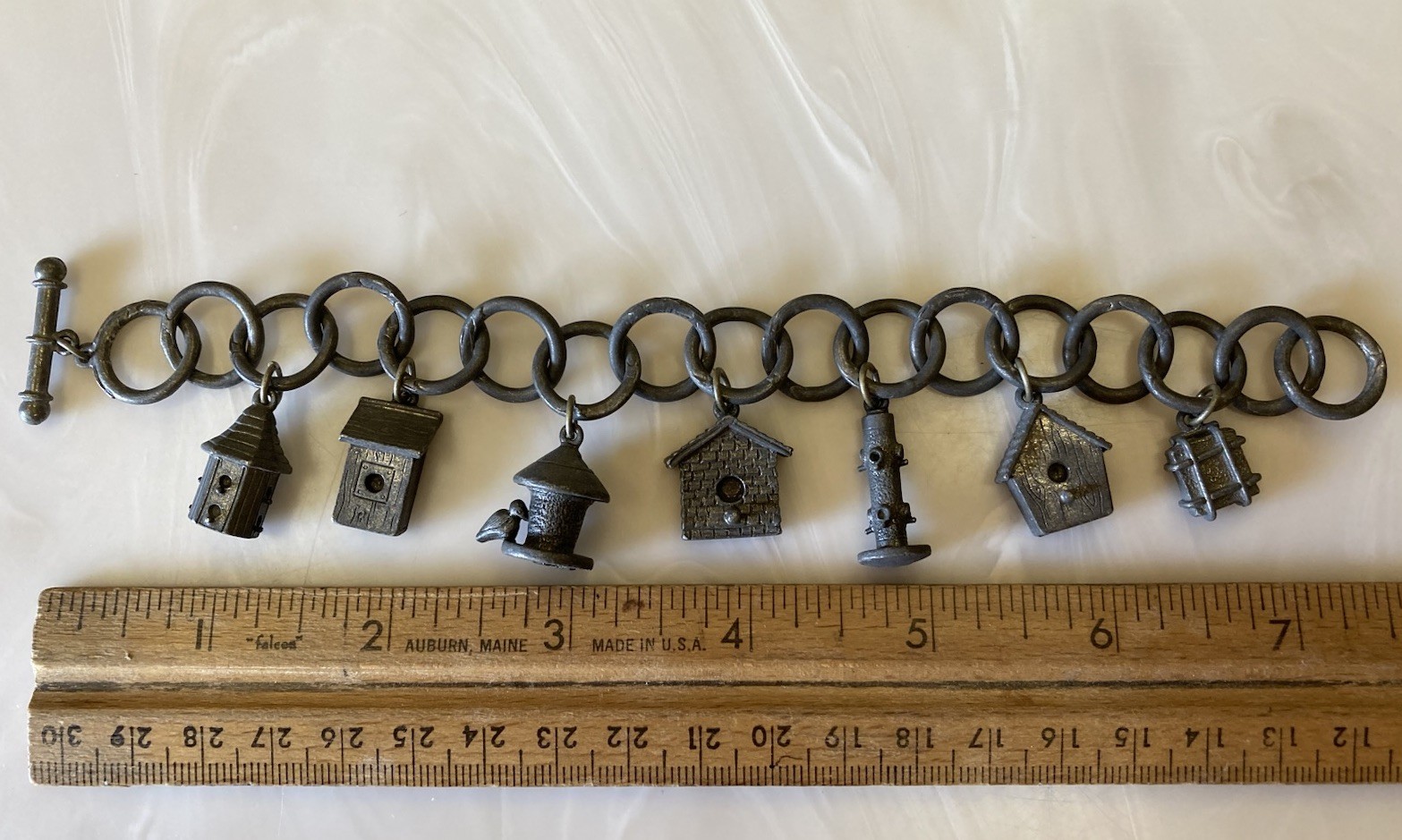 Smith & Hawken CLIFT Garden Charm Bracelet PEWTER Birdhouse & Bird Lover Feeders