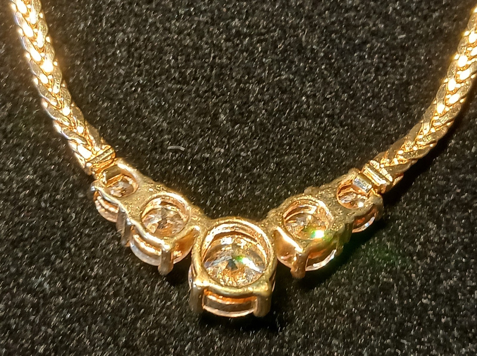 Vintage V-Shaped Centerpiece Wheat Chain Necklace Statement Gold Tone Unmarked