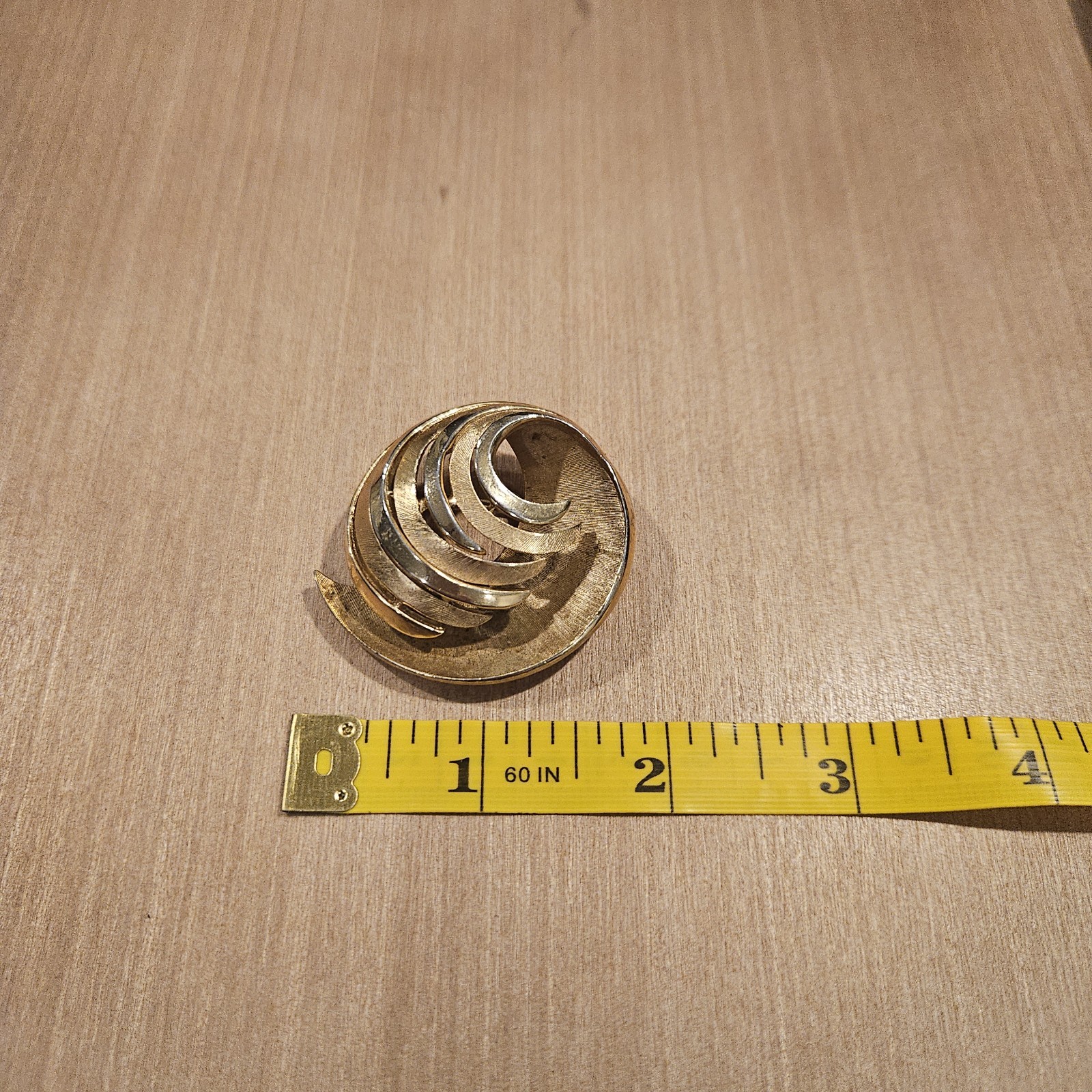 Vintage Signed Trifari Gold Tone Layered Swirl Brooch Mid Century Modern Pin