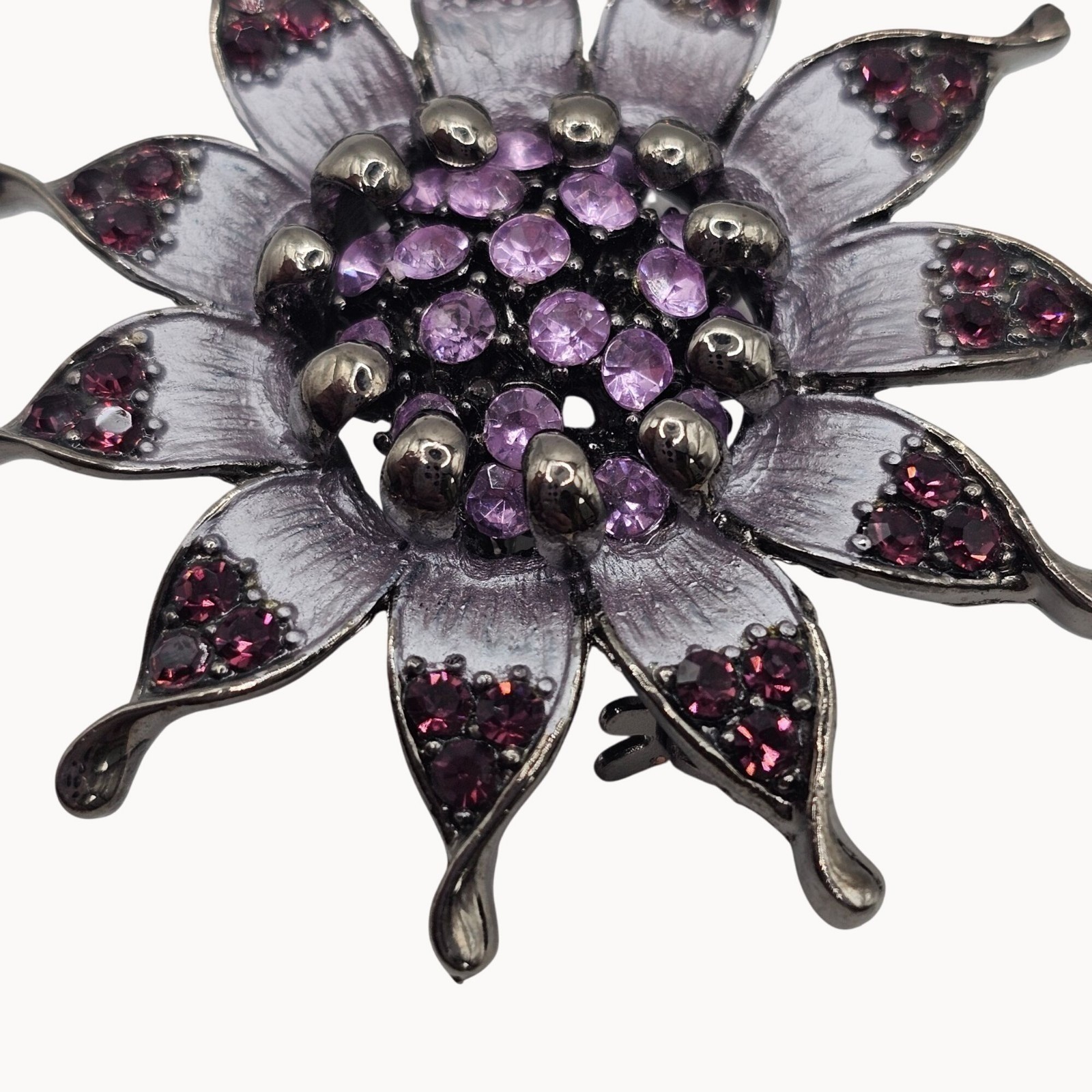 Rhinestone Floral Butterfly Brooch Pin Set 3pc Purple Pink Gunmetal Whimsigoth