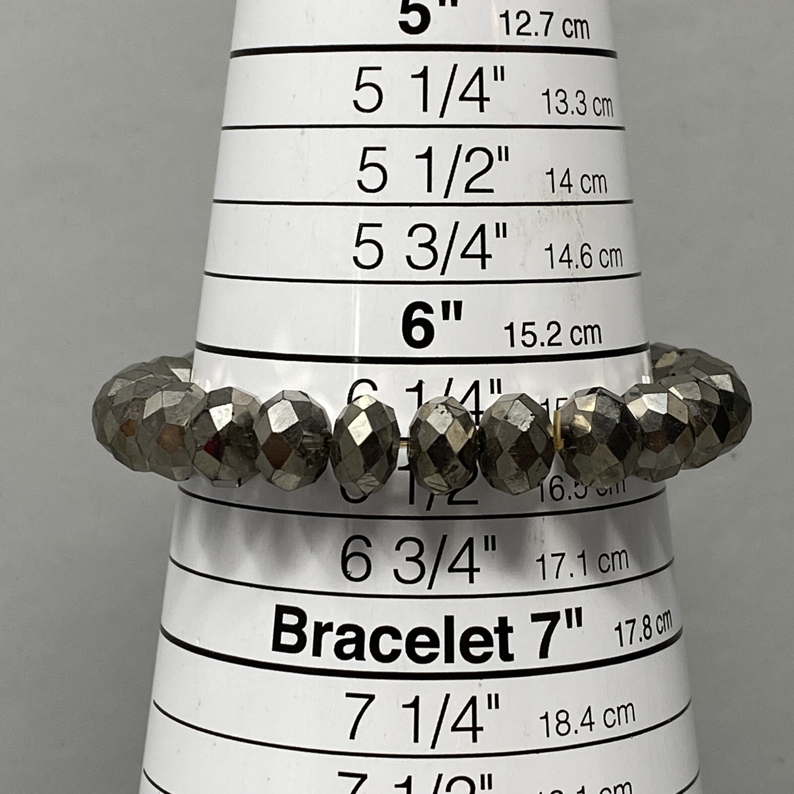 Stretch Bead Bracelet Gray Silver Glass Faceted Fire Polished Iridescent 6.5″