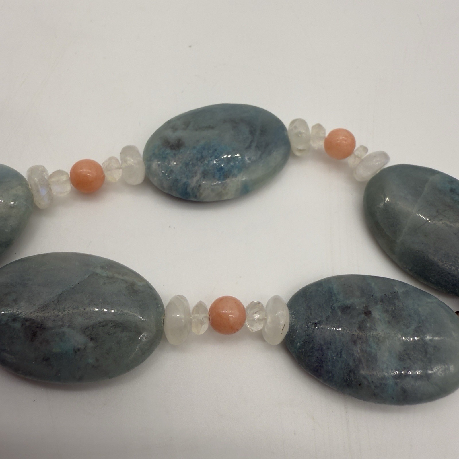 Vtg Sterling Carved Rock Crystal Necklace Angel Skin Coral Moonstone WOW