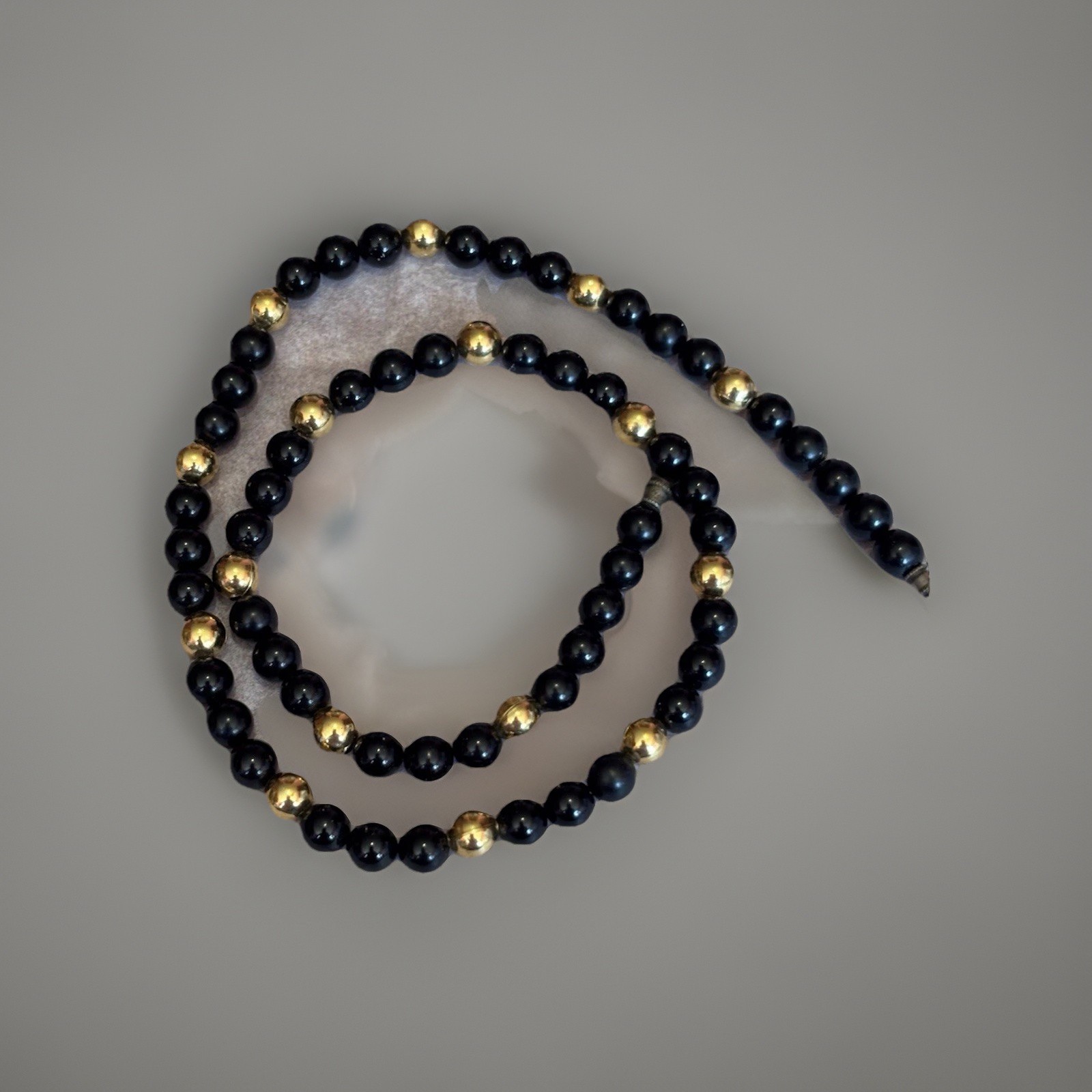 Vintage Gold And Black Beaded Necklace 22 Inches Long