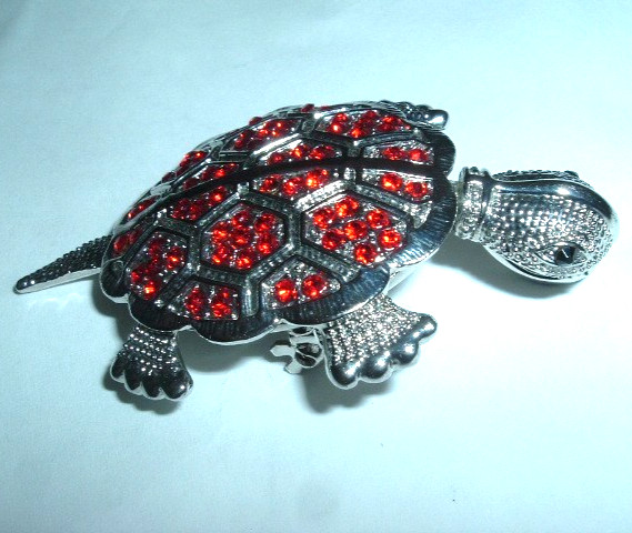 Vintage Red Rhinestone Turtle Pin Brooch and Pendant