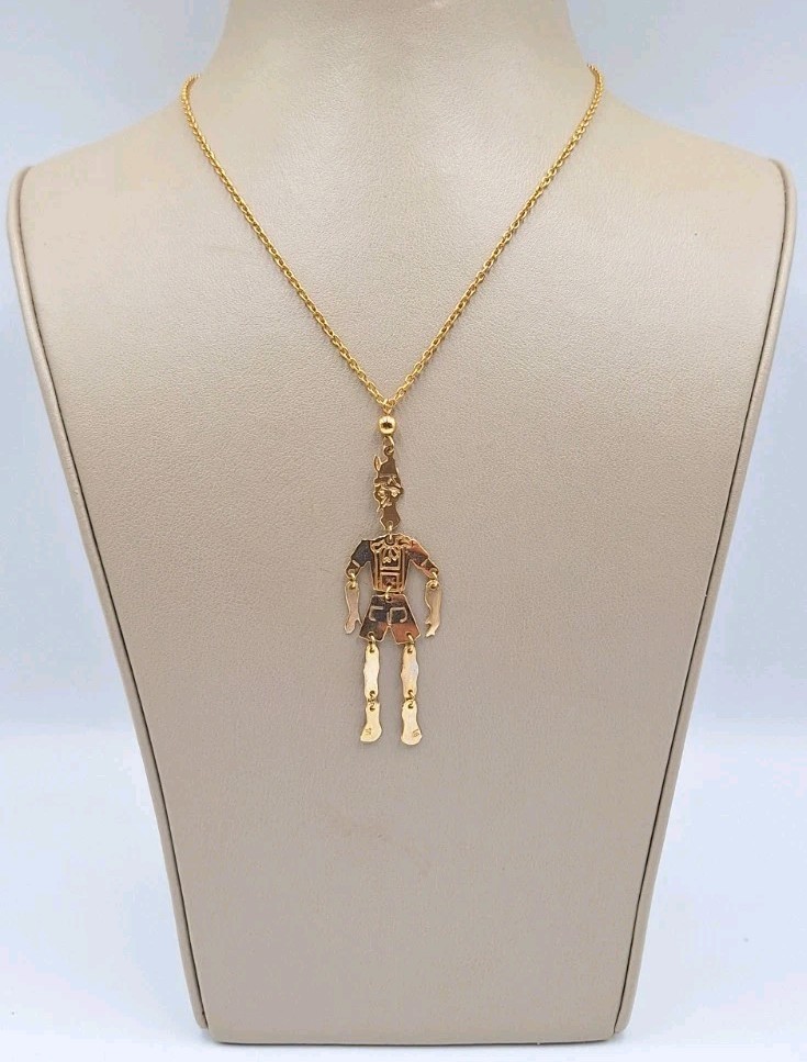 VTG Articulated “Pinocchio” Pendant Charm Goldtone Necklace Moveable Limbs *RARE