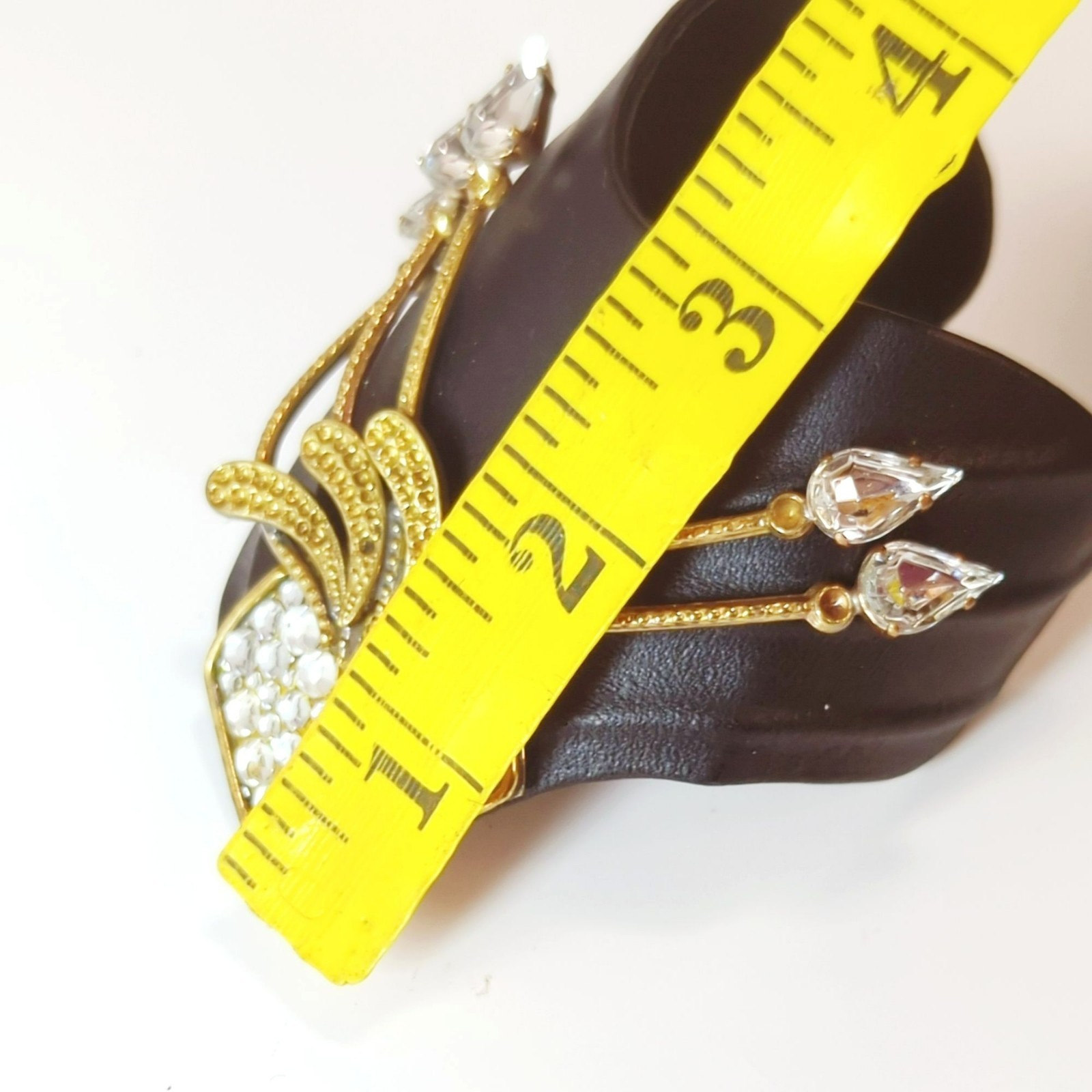 Vintage Luigi Briglia Black Leather & Rhinestone Cuff Bracelet Italian Designer