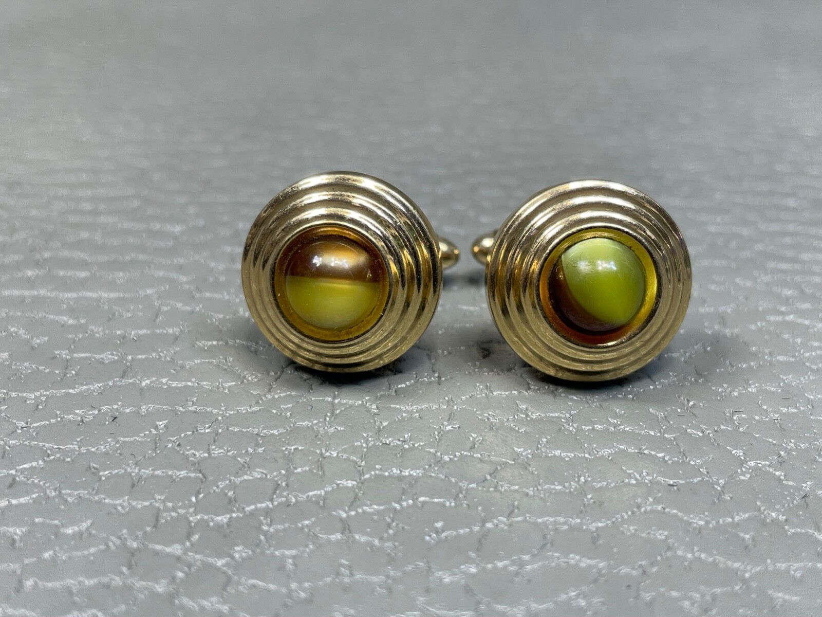Vintage Two Tone Lucite Yellow Gold Plated Cuff Links