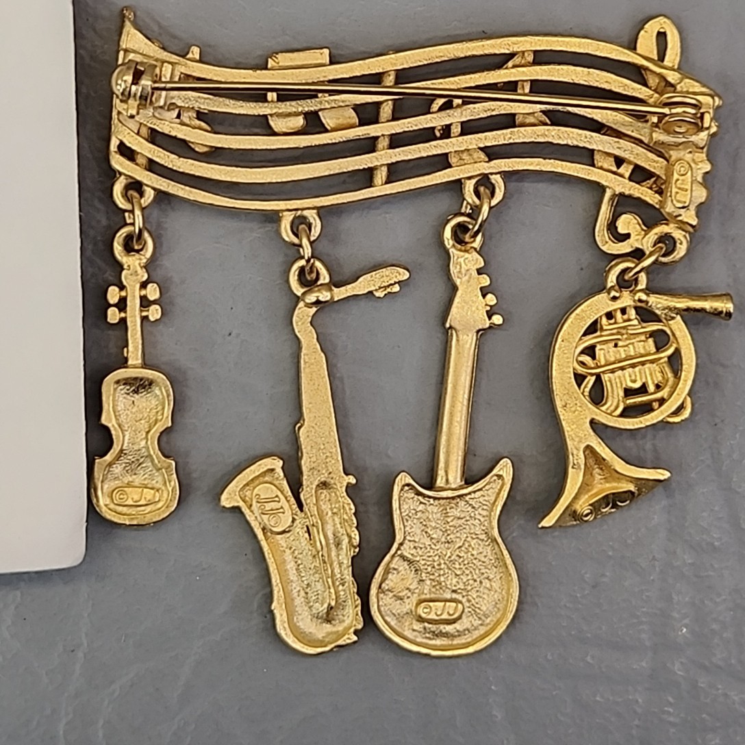 Vintage Music Lot of 6 Brooch, Medals, Stick Pins Notes Instruments