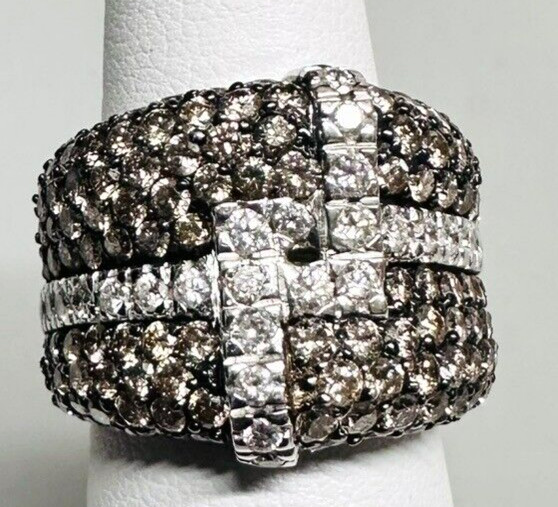 Vintage $10K Le Vian 18k White Gold 4.50cts Champagne & White Diamond Ring