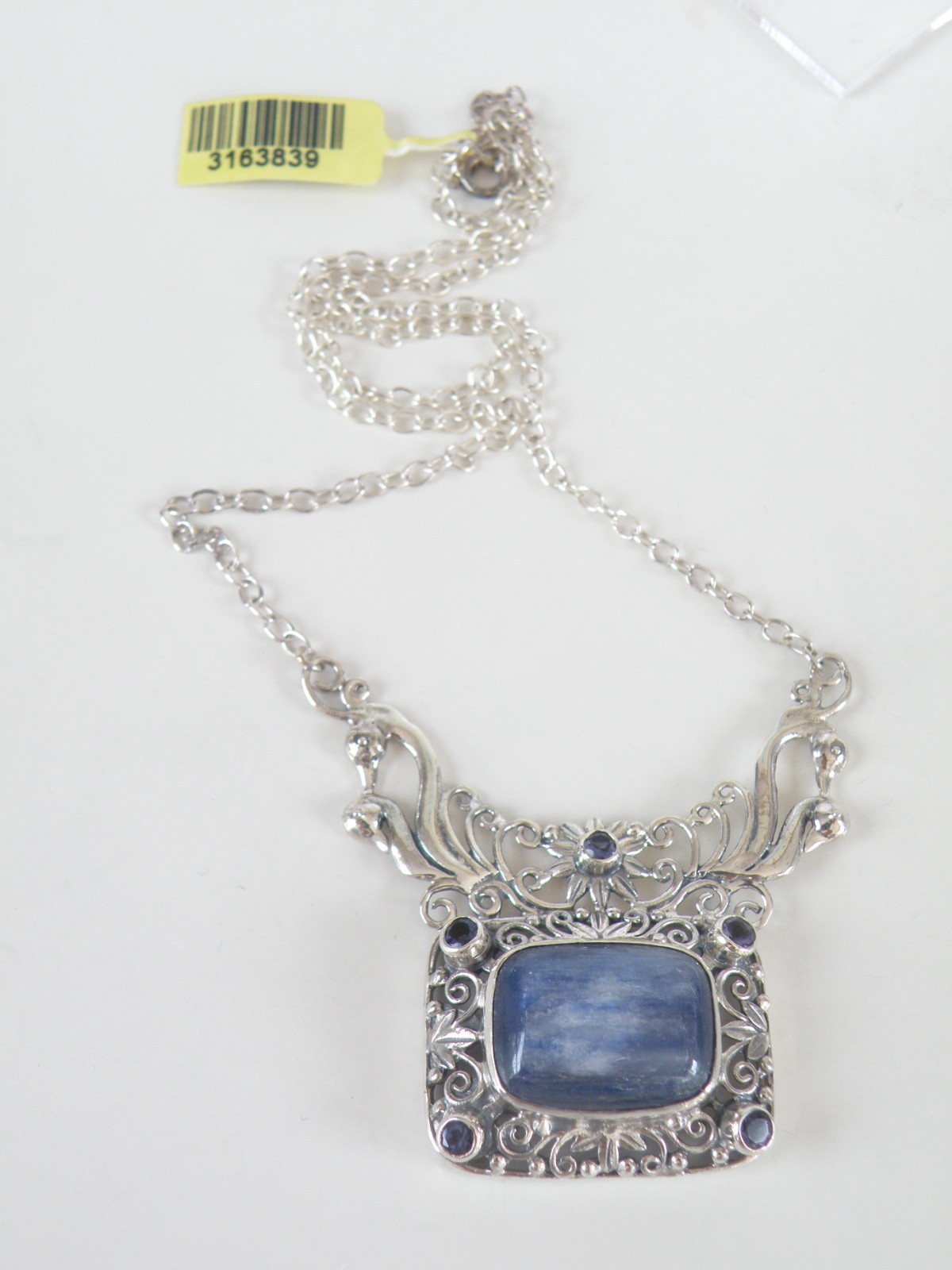 Sterling Silver 925 Natural Kyanite Iolite Art Nouveau Style Necklace 18″