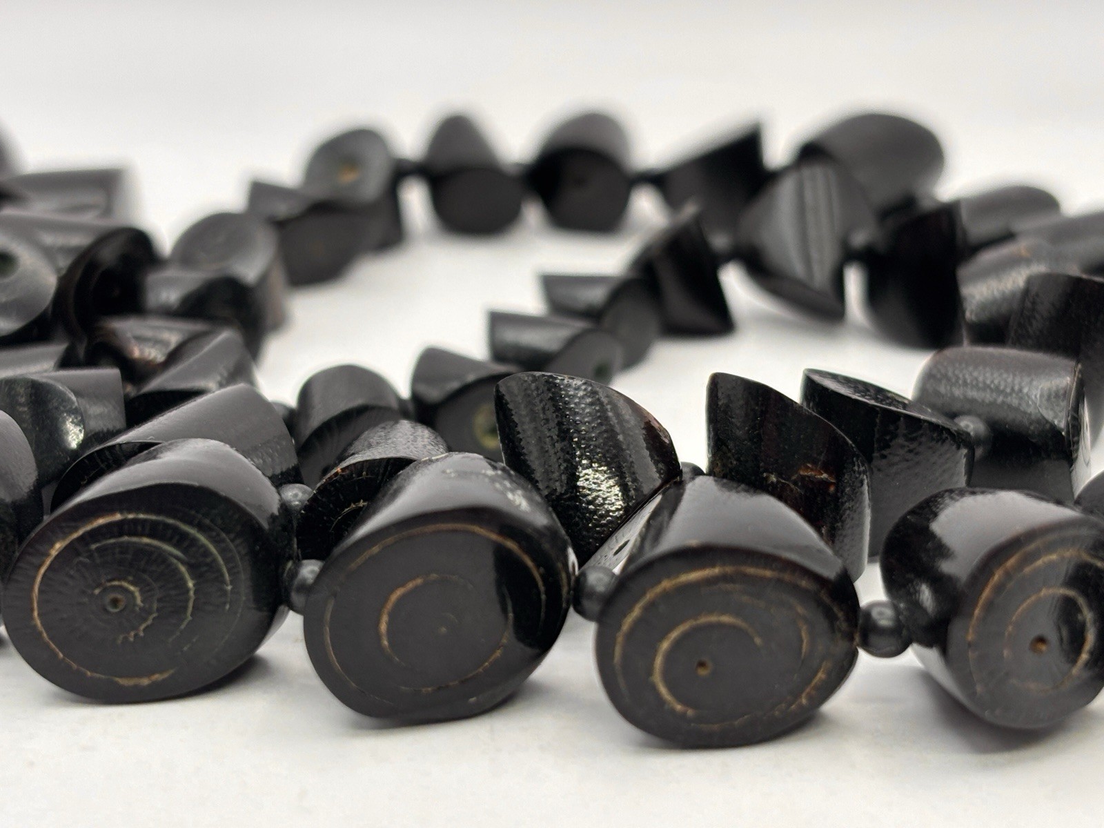 Vintage Natural Black Coral Necklace Irregular Barrel Cut Slice Beads ~49g