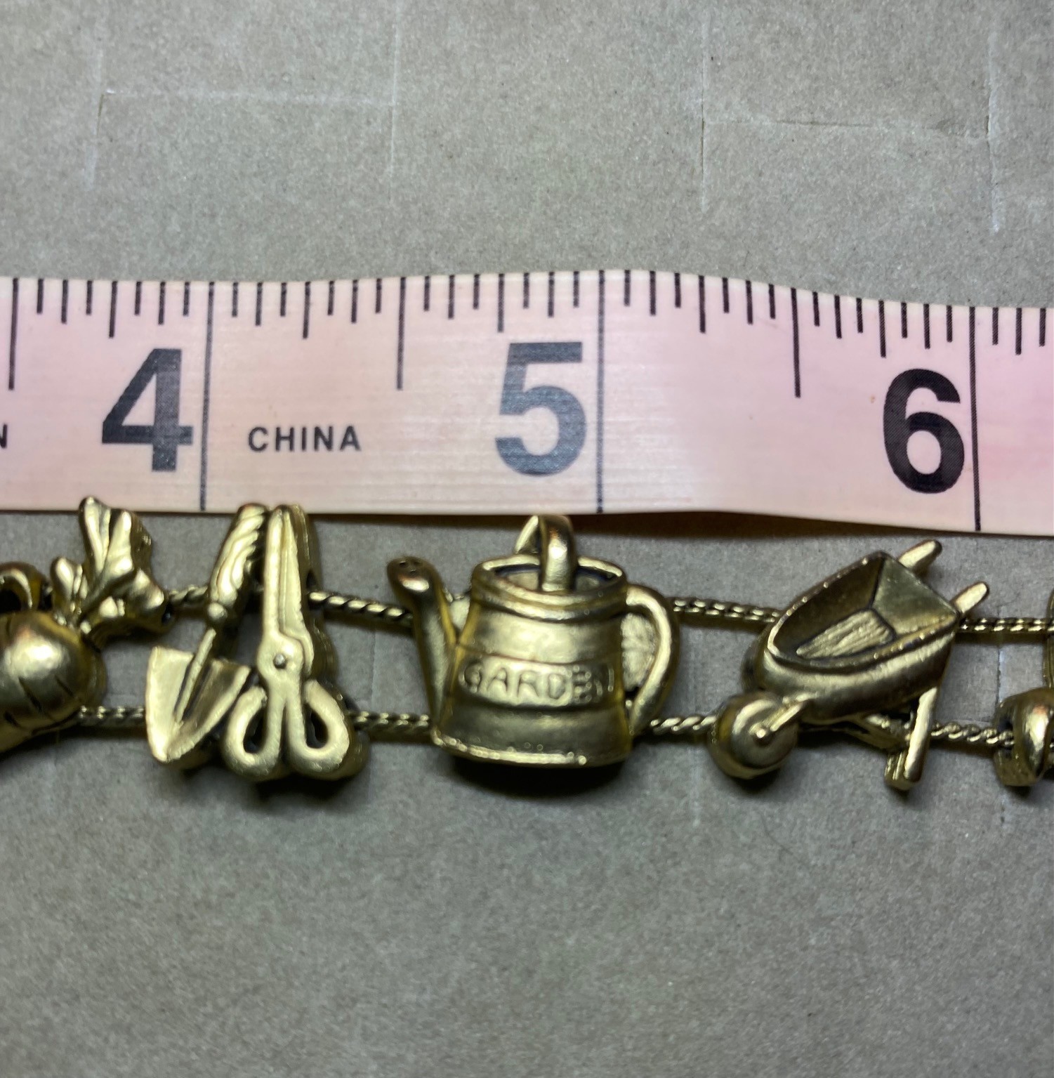 Charm Bracelet Gardener Veggie Lovers Gold Tone Double Strand Slider Vintage