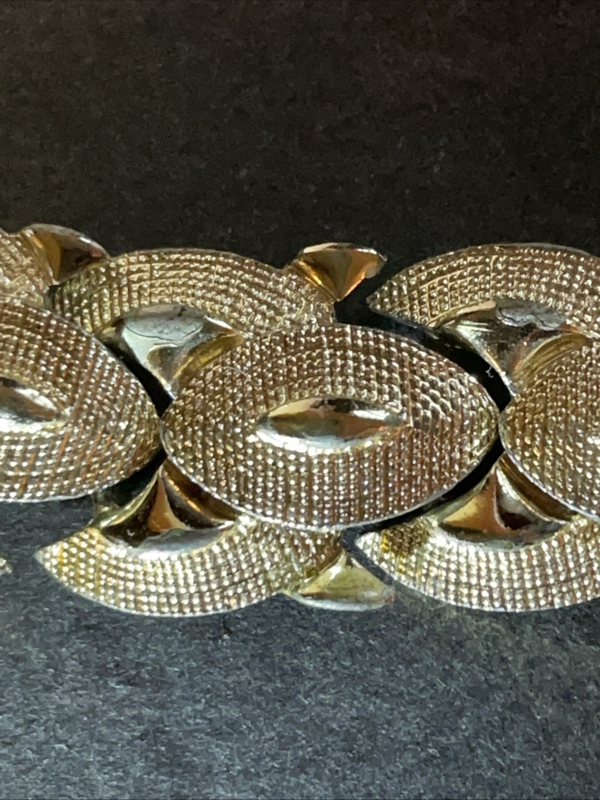 Vintage CORO Signed 1950’s Textured And Solid Gold Tone Panel Bracelet 7”