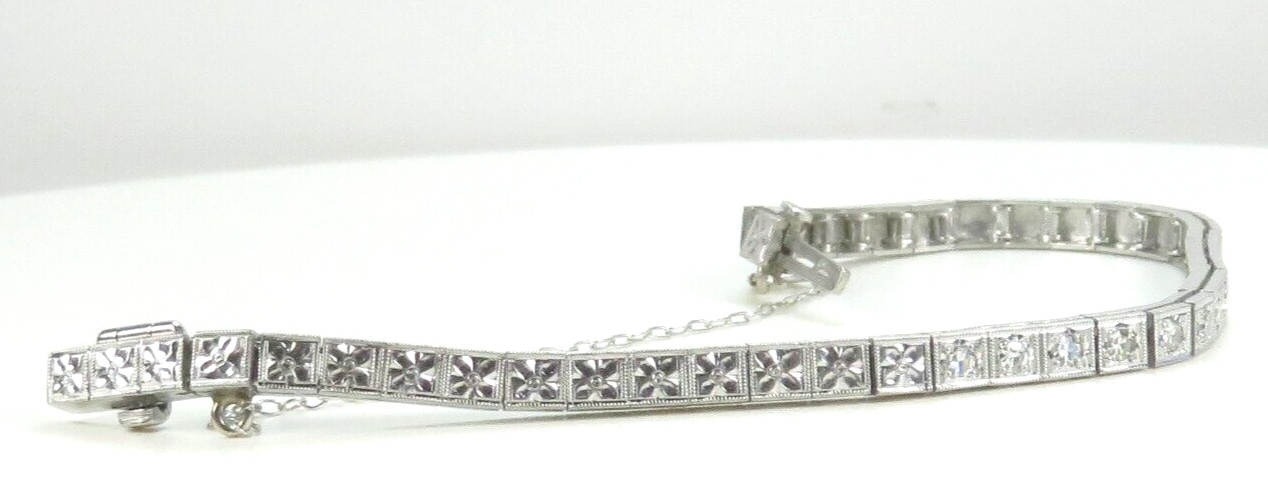 Antique 1920’s Add Diamond Straight Line Bracelet Platinum 7″ Long 0.144″ Width