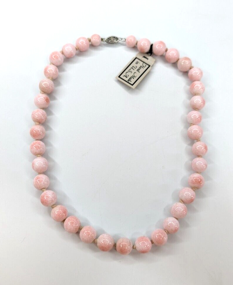 VTG Speckled Pink Handmade in USA Porcelain Stone Beaded 16″ Choker Necklace