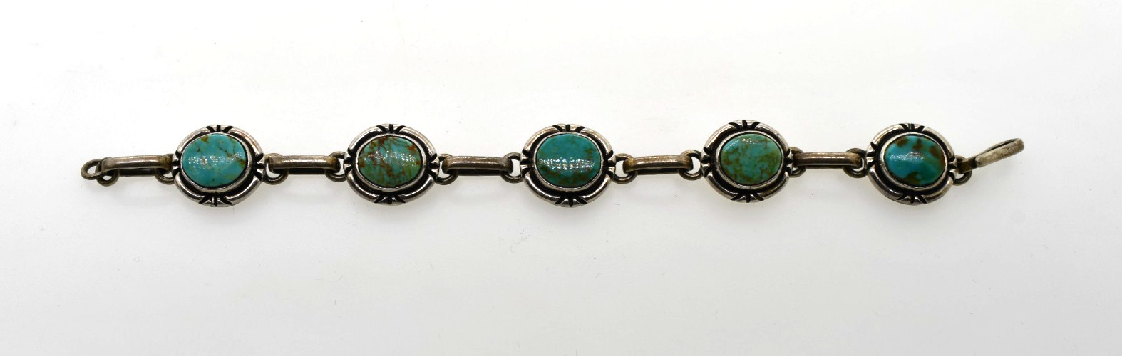 Vintage 980 Silver & Turquoise Bracelet Taxco Mexico 7 1/2″ 33.6 grams