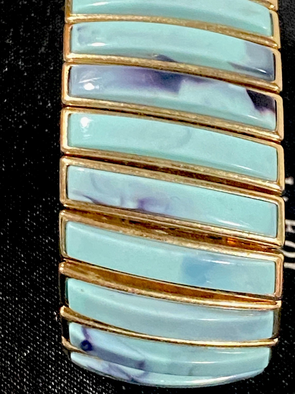 Vintage Bergere Gold Tone Expansion Bracelet Thermoset Two Tone Blue MCM