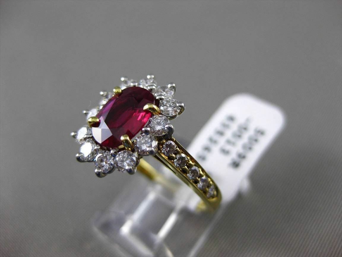 ESTATE 1.99CT DIAMOND & AAA RUBY PLATINUM 18KT Y GOLD ENGAGEMENT RING E/F VVS-VS