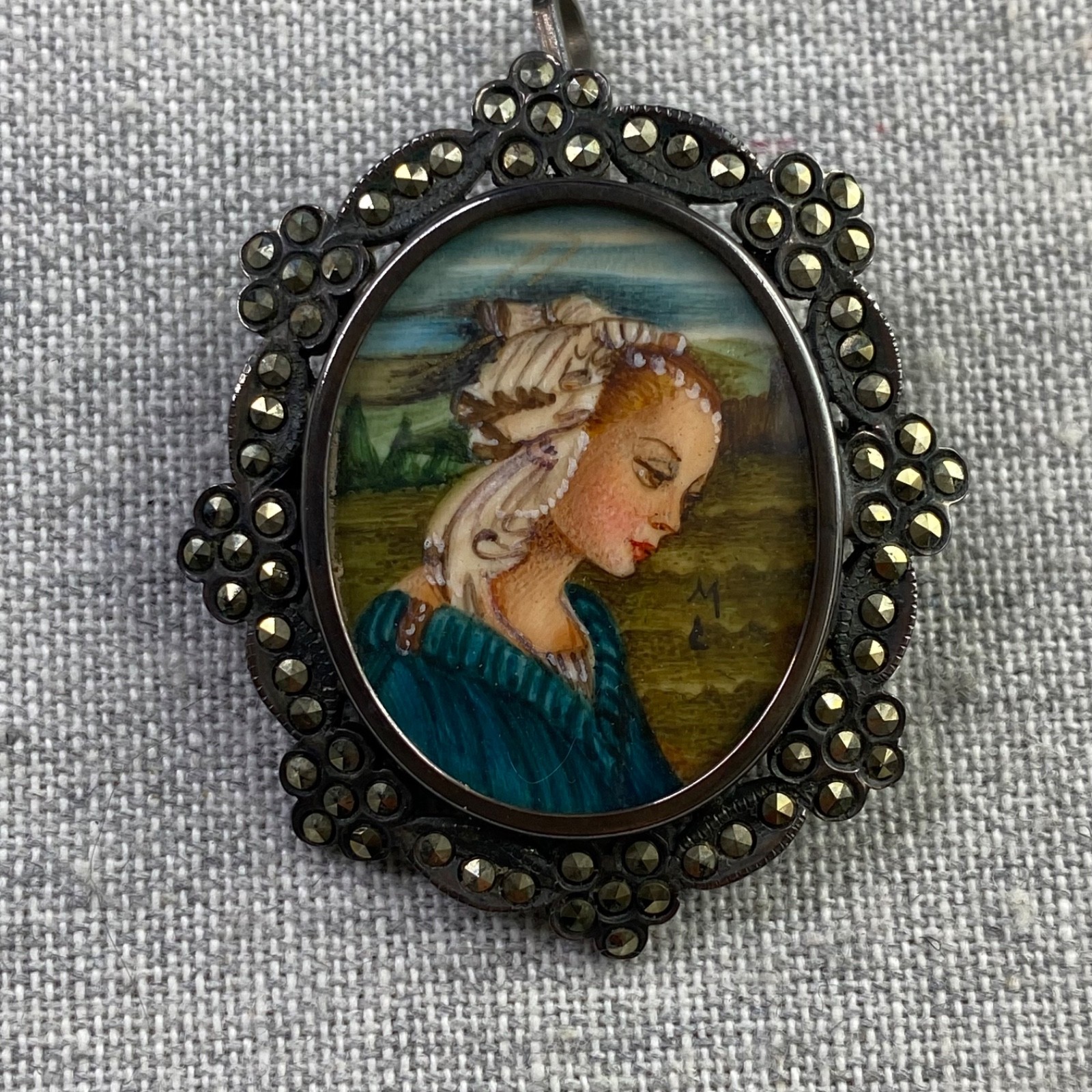 Vintage Lippi Art 800 Silver & Marcasite Brooch and/or Pendant Portrait Signed