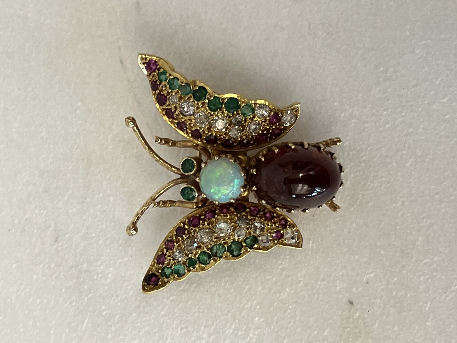 DIAMOND , GOLD ,OPAL, BUTTERFLY ,RUBY,EMERALD T= 1.80 CT PENDANT BROOCH 15.10 GR