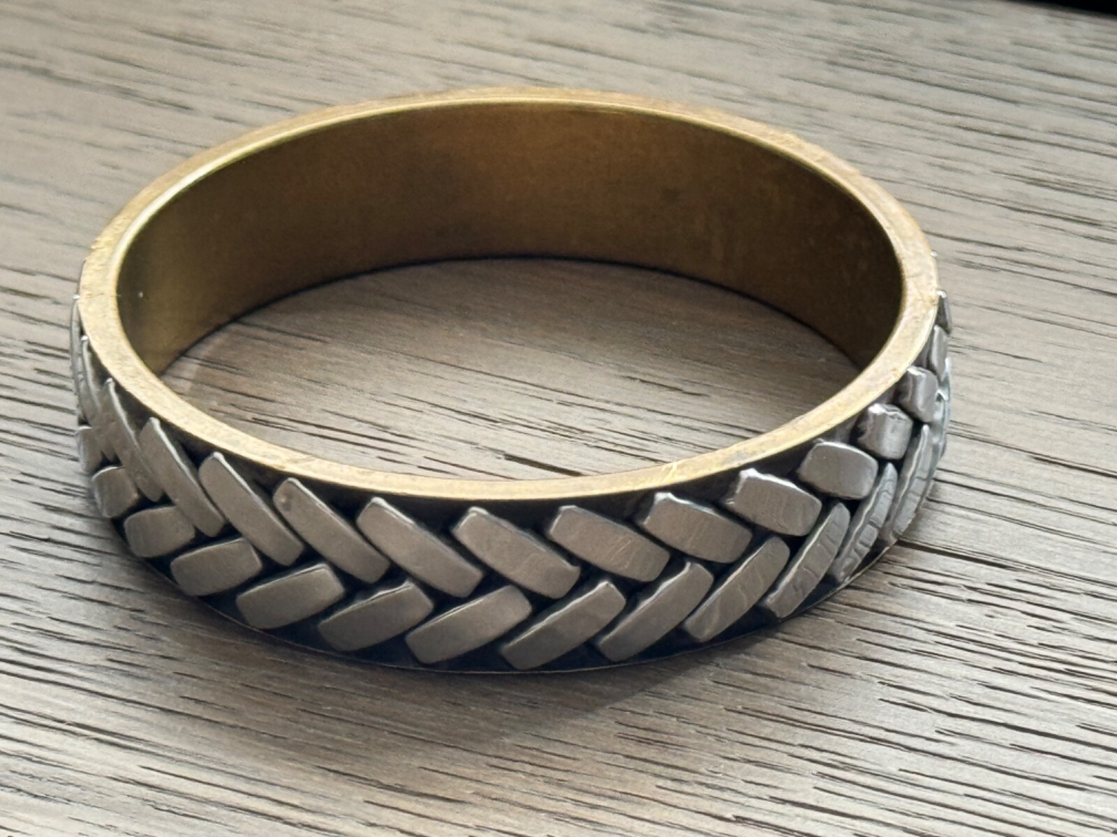 Vintage Bangle Metal Bracelet Black With Silver Tone Rockabilly