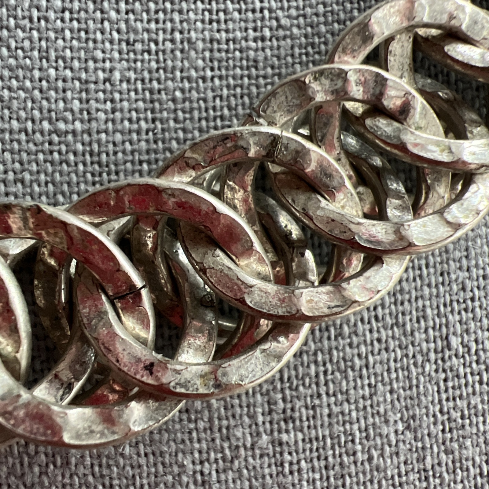 Vintage Double Link Silver Metal Necklace; Signed AV; Beautiful!