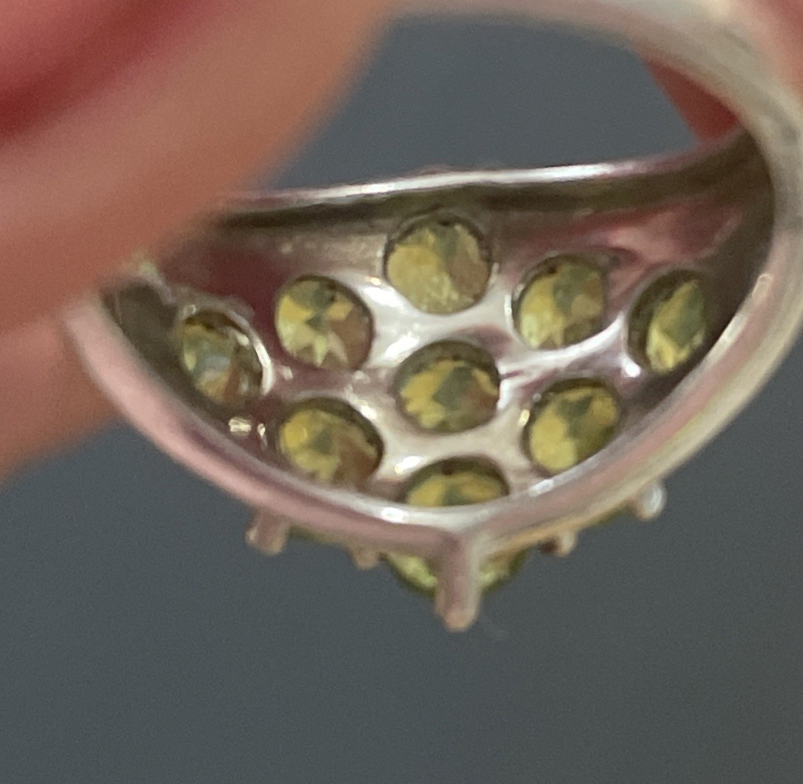 Vintage Sterling Silver 925 Green Peridot Cluster Statement Ring Size 6 India QJ