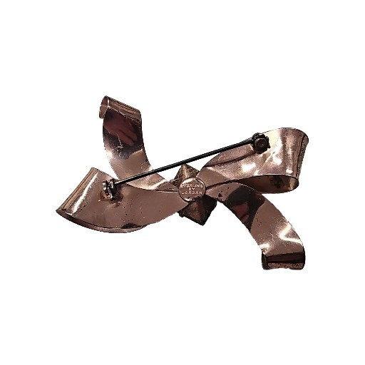 Vintage 1930s – 1940s Jolle Sterling Silver Stylized Bow Glass Emerald Brooch