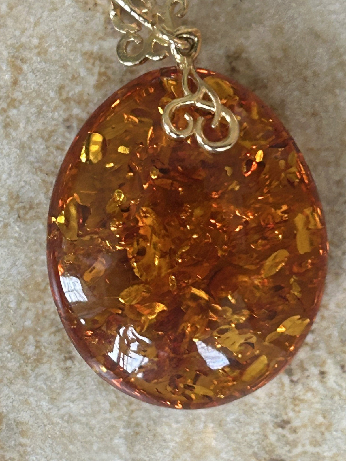 14K Gold Genuine Baltic Amber Cognac Teardrop Pendant