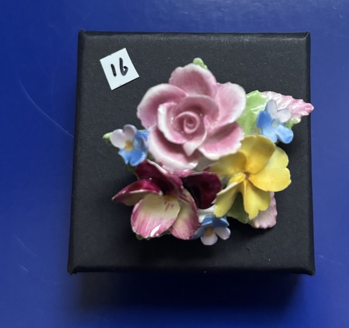 Vintage Porcelain Brooch with Floral Design Bone China, Made in England