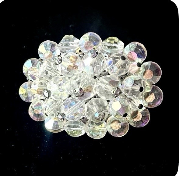 MCM AB Rhinestone Brooch Aurora Borealis Crystal Bead Cluster Prong-Set Pin