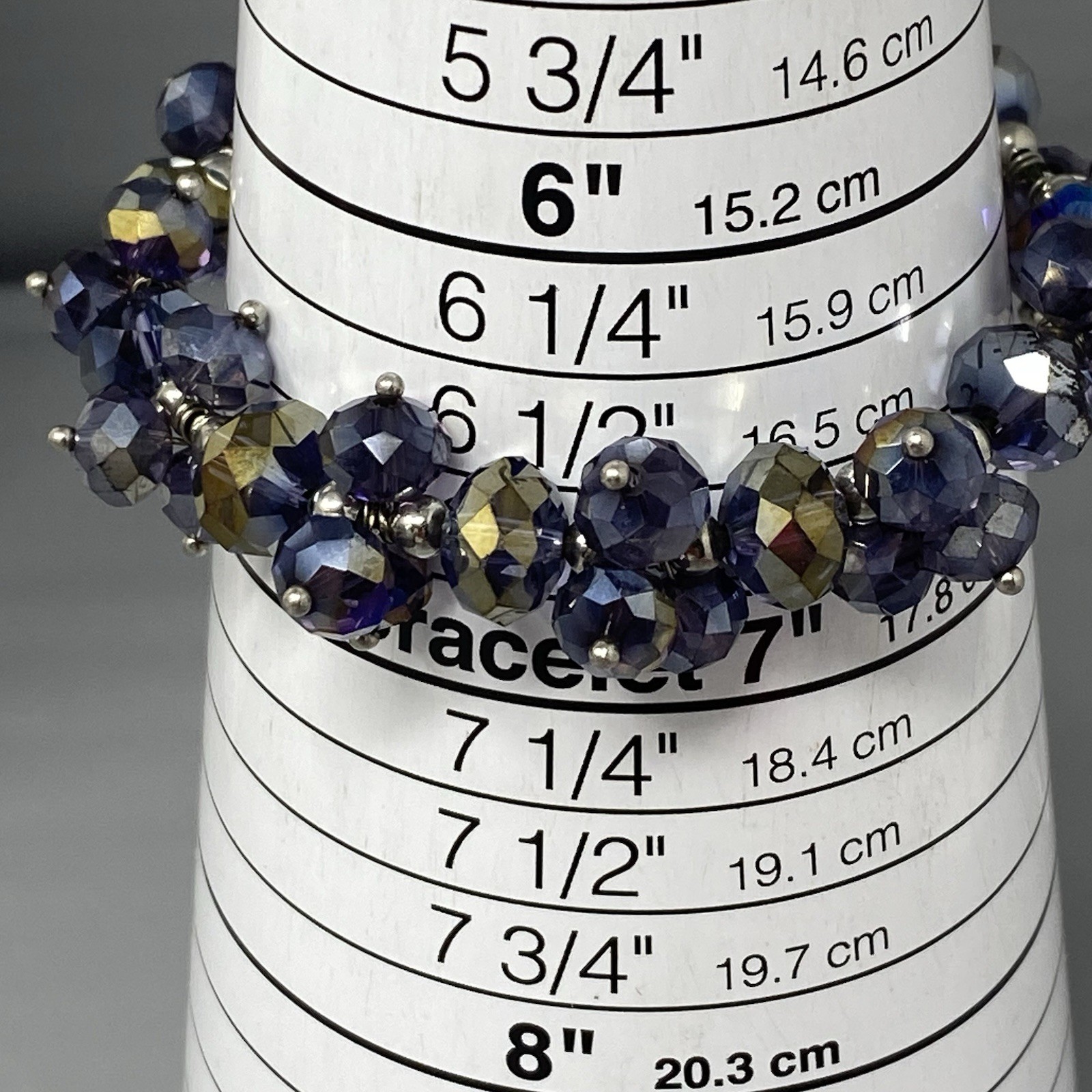 Metallic Coated Glass Beaded Bracelet Stretch Peacock Oil Slick Blue Purple 6.75