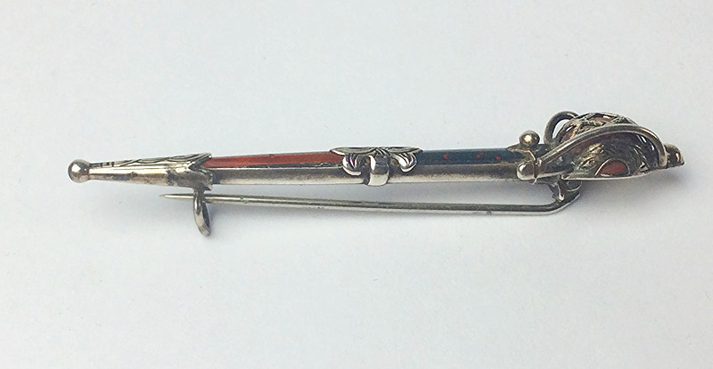 Antique Victorian Scottish agate , bloodstone & Sterling Silver sword brooch
