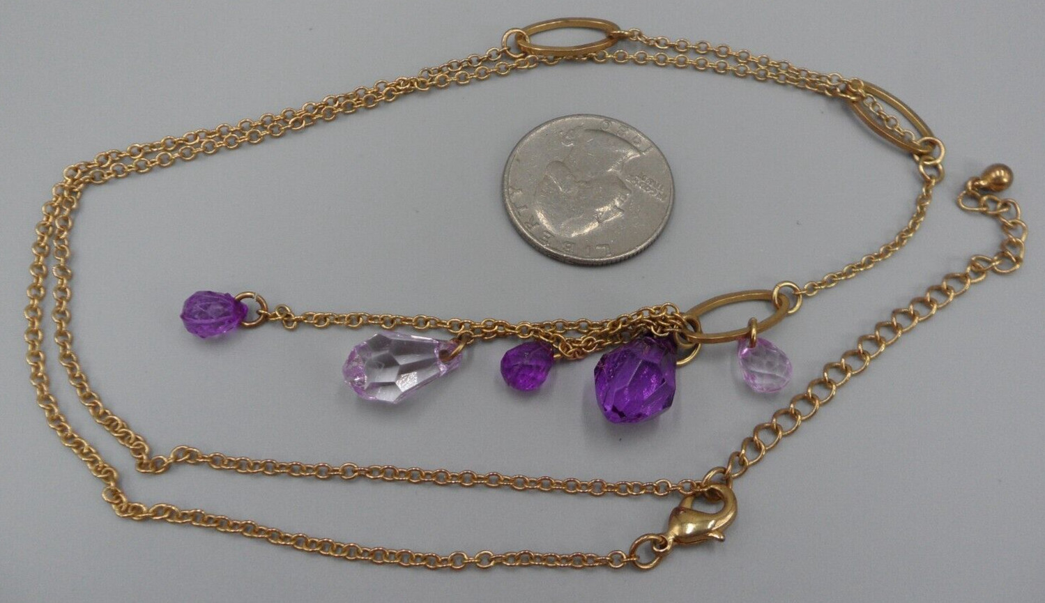 Vintage Y Drop Tassel Pendant Necklace Station Chain Purple Briolettes 20-23″