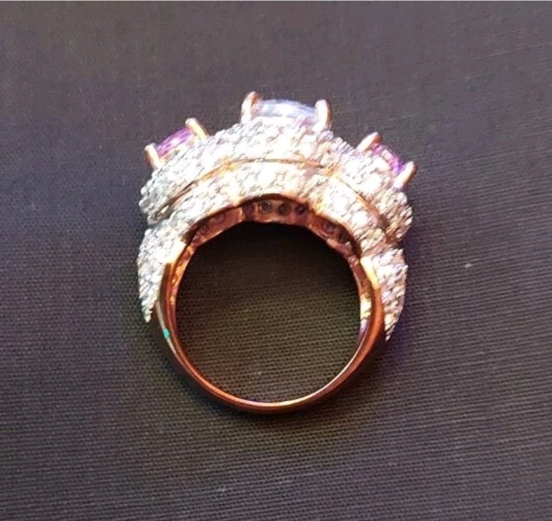 Asscher Cut Pink Sapphire CZ Size 6 Wedding Ring Jewellery 14K Gold Over Silver