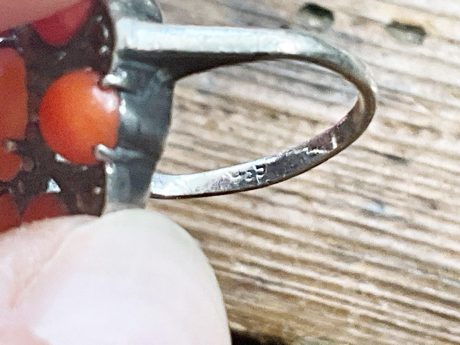Antique Art Deco 925 Sterling with Coral & Marcasites Cluster Ring Sz. 4.75
