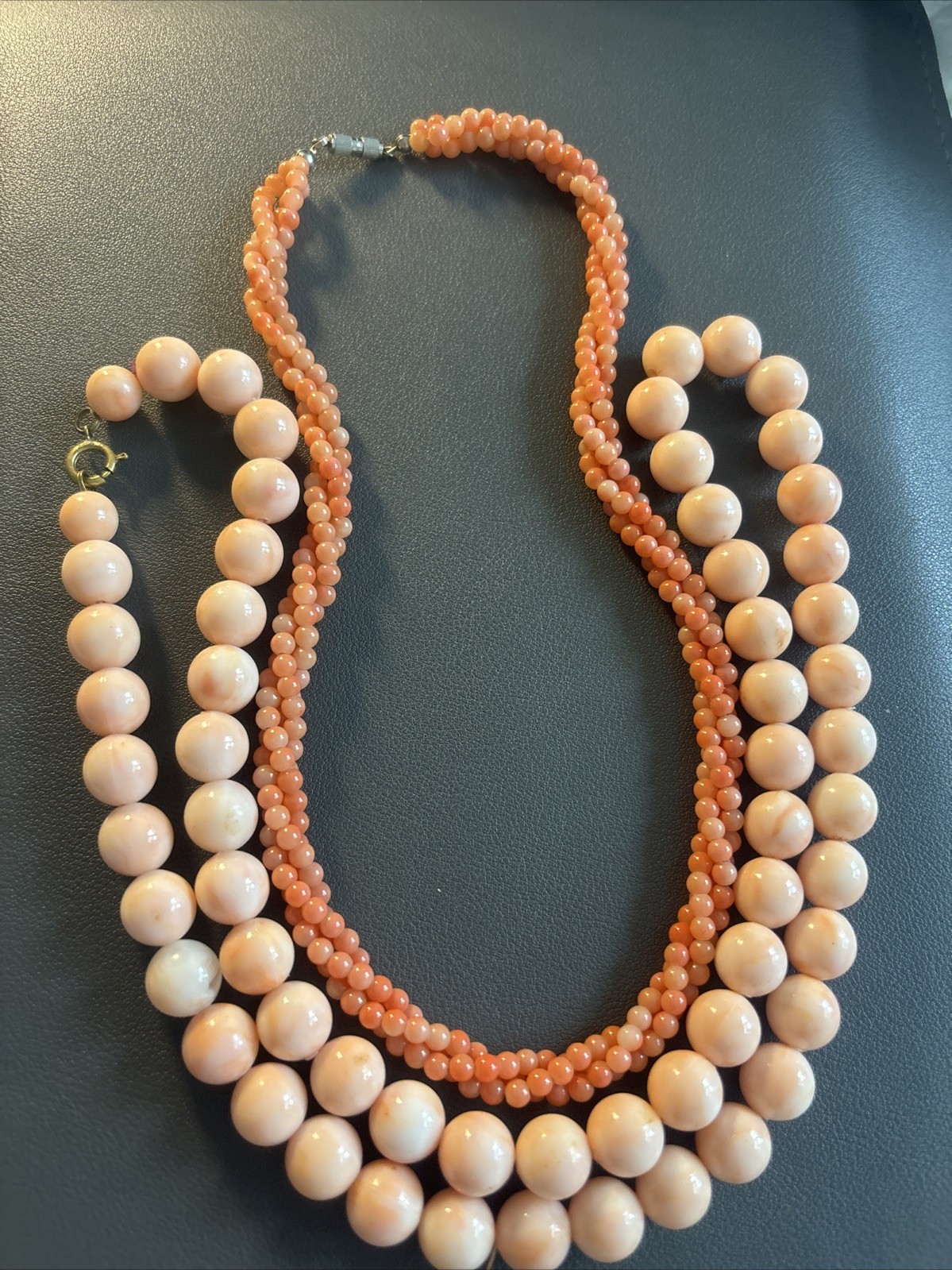 Beautiful Faux Coral Necklaces Single Strand And Multi Strand Salmon Color VTG