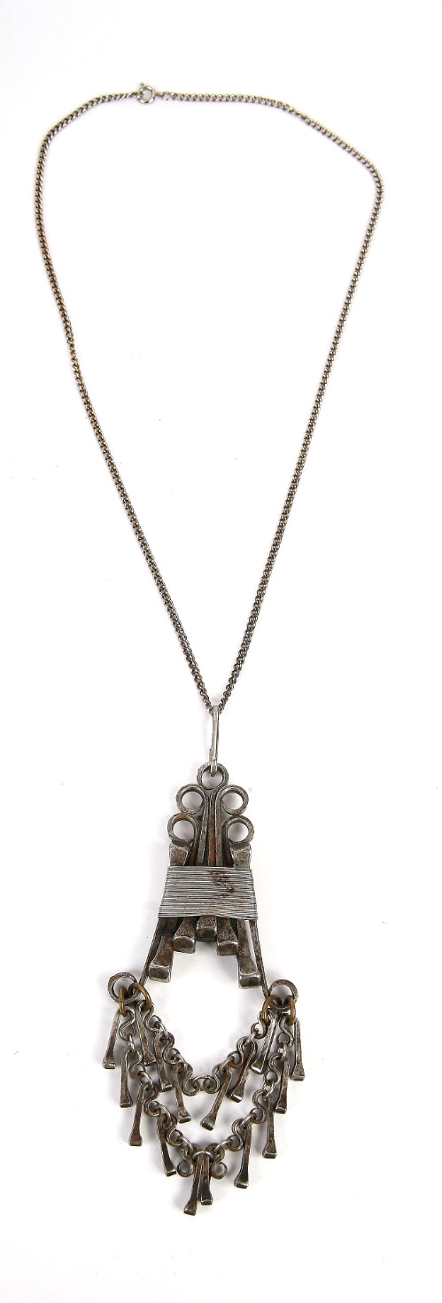 Modernist Brutalist STEEL Horseshoe Nail Pendant Henk Brinkman Chain Necklace