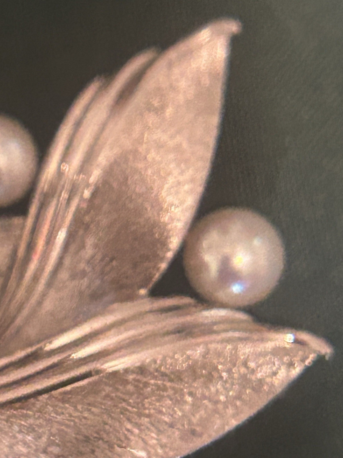 Vintage Mikimoto Sterling Silver Leaves Leaf Four Pearl Pin Brooch