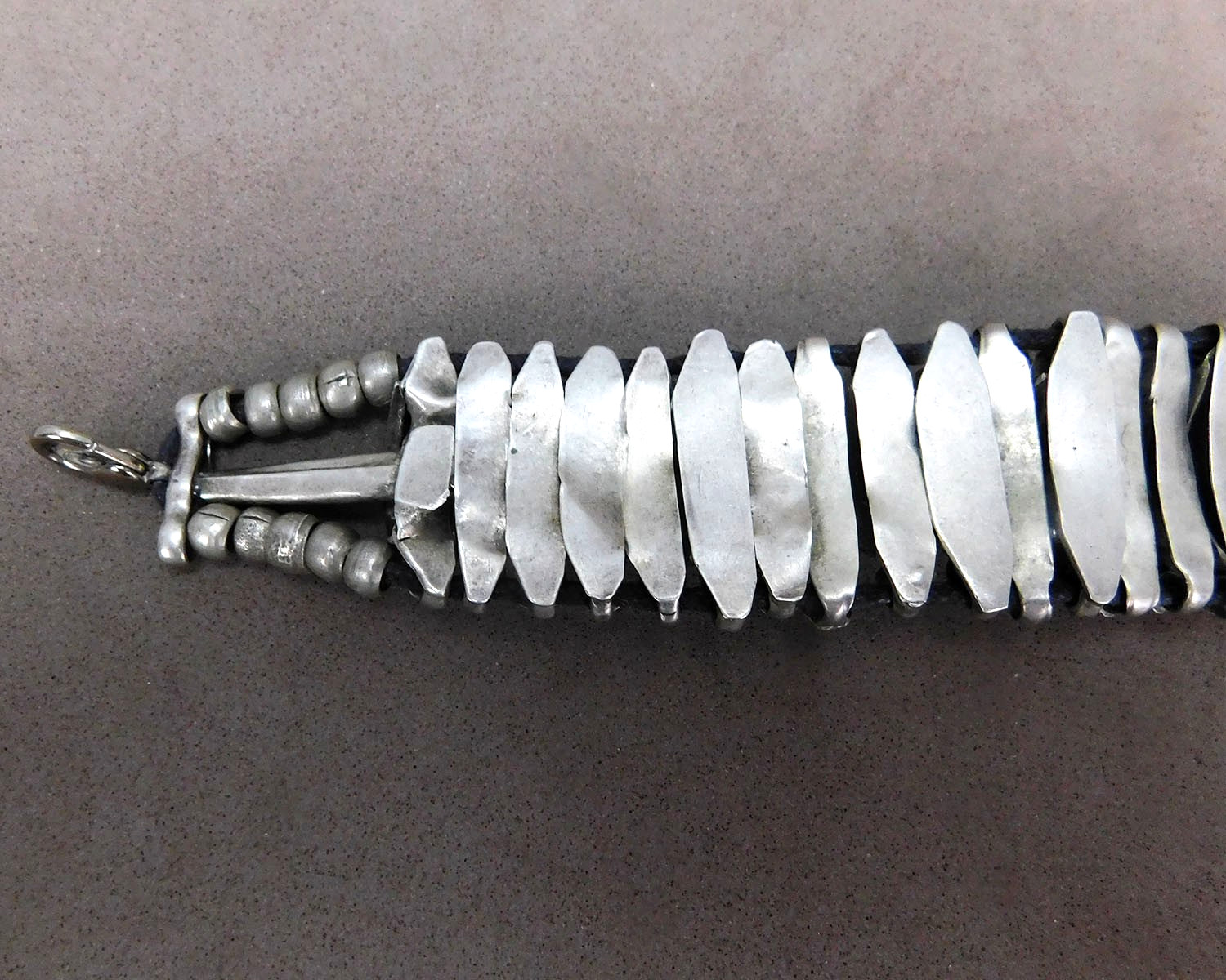 Vintage Handmade Segmented Silver Tone Metal Bracelet Small Stone Clean Used