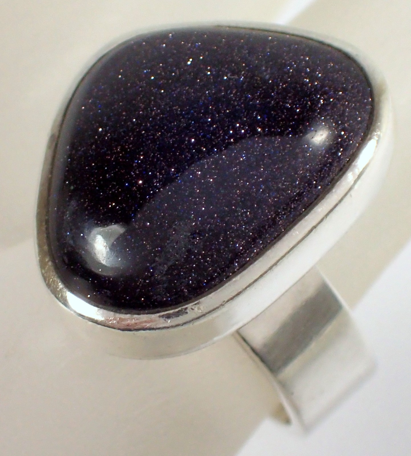 Vtg Sajen SJ Sterling Galaxy Midnight Goldstone Sandstone Modernist Ring Sz 7